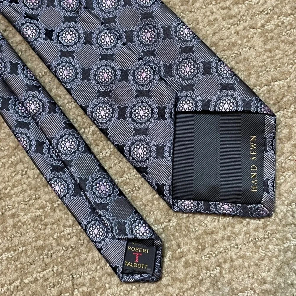 Robert Talbott Best of Class Nordstrom Tie Gray Blue Pink Geometric Silk USA 3.5